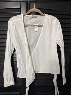 GAP White Wrap Tie-Front Long-Sleeve Shirt